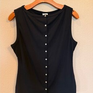 Black Sleeveless Button-Down Top